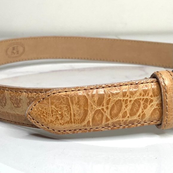 Ender Murat Beige Tan Imported Alligator Grain Calfskin Embossed Belt USA S - Picture 3 of 9